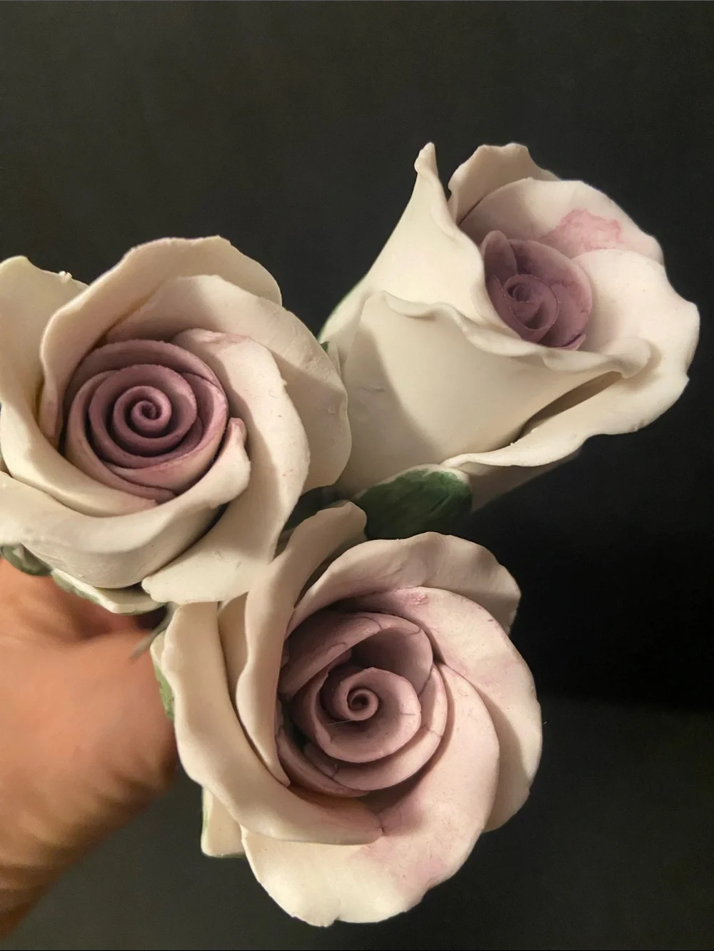 Capodimonte porcelain roses purple set 3 boxes